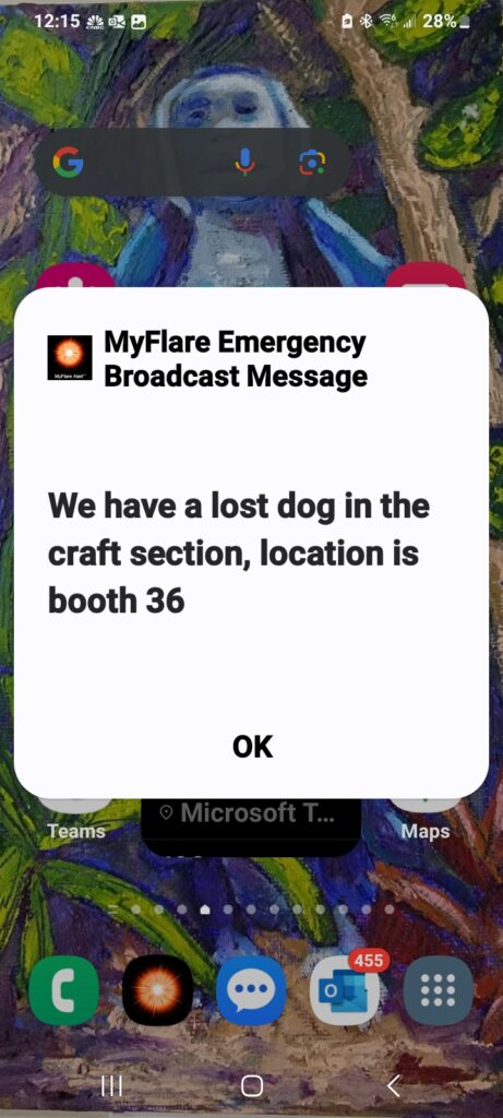 Message displayed on mobile device with MyFlare Alert