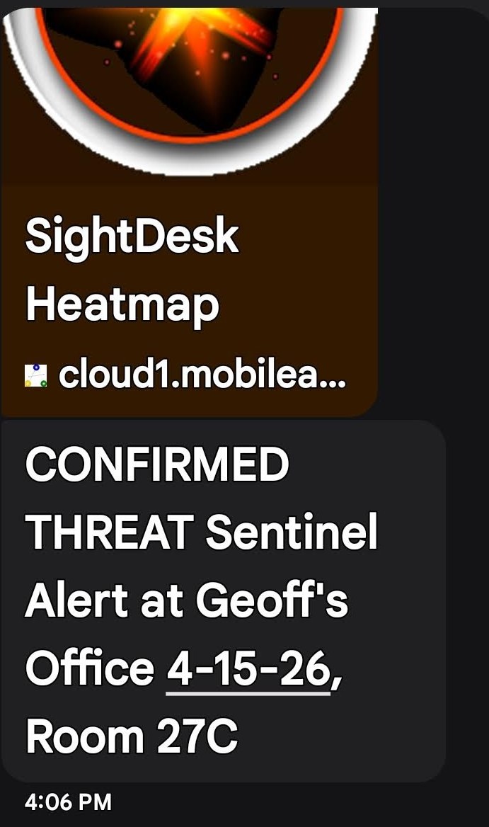 The text alert on the SRO's phone — confirmed threat with the exact location and room